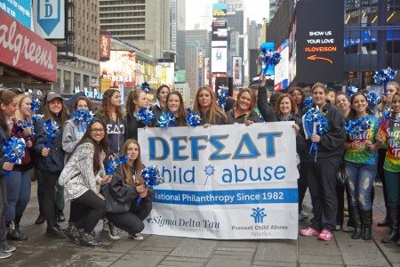 SDT sisters gathered in Times Square for the PCAA Big Pinwheel Garden on April 7, 2015.